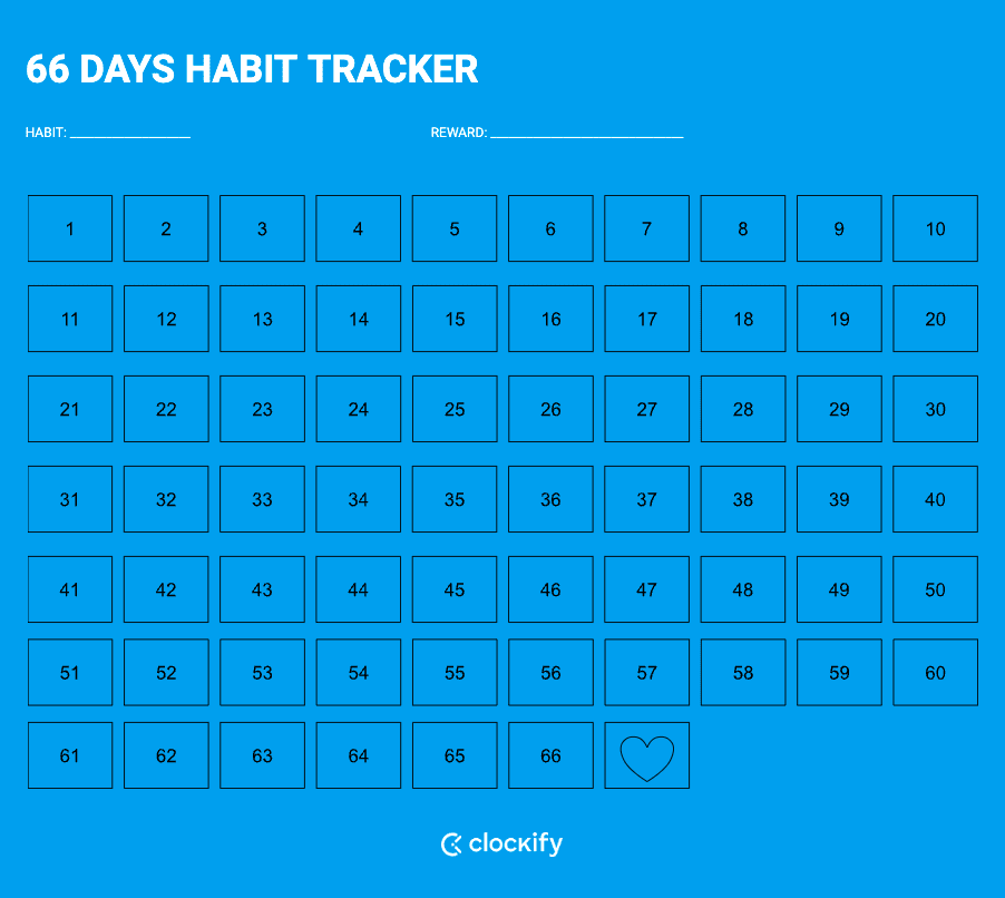 clockify 66 day habit tracker template free