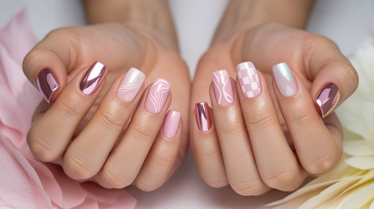 Spring pastel pink manicure aesthetic nail art 2026