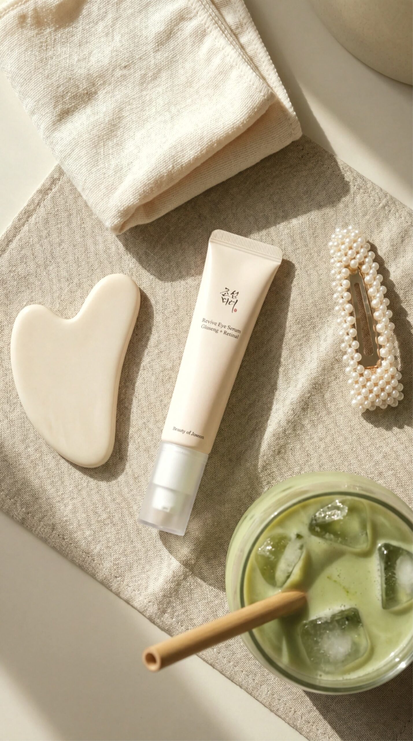 gua sha stone with facial oil and skincare on a tray