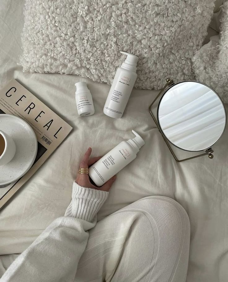 cozy morning skincare routine with magazine