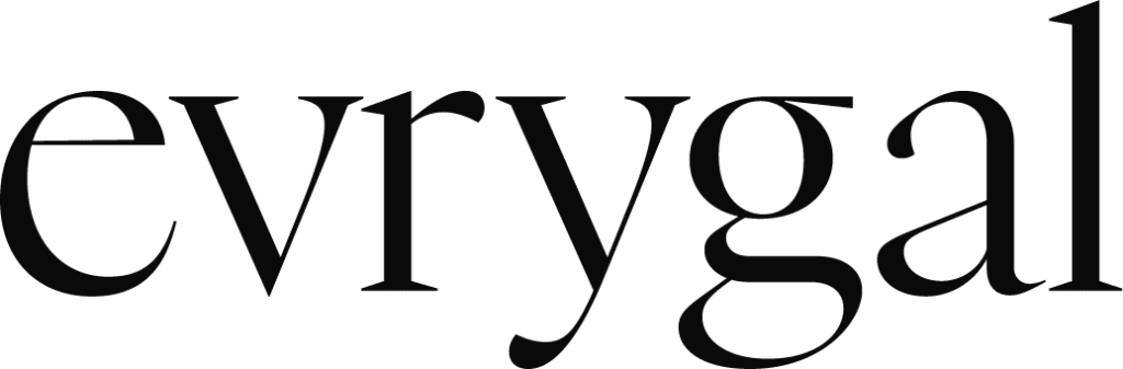 The word evrygal in lowercase, black serif font on a light gray background.