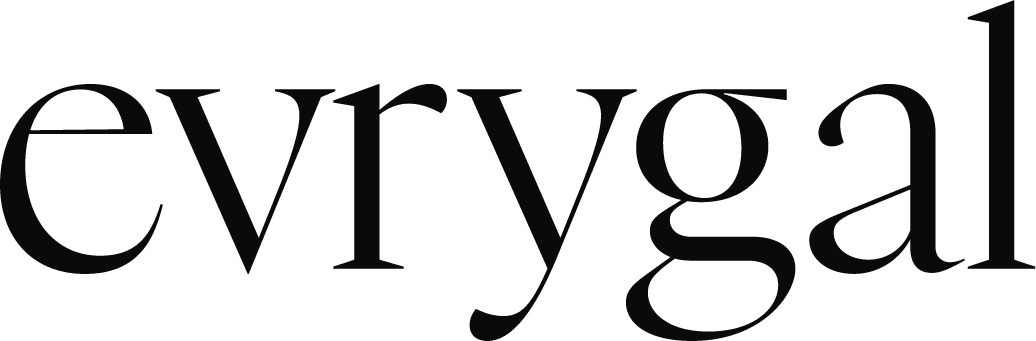 The word evrygal in lowercase, black serif font on a light gray background.
