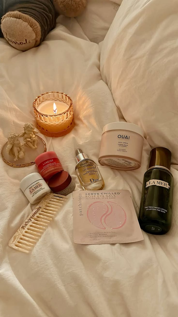 cozy winter skincare on a nightstand